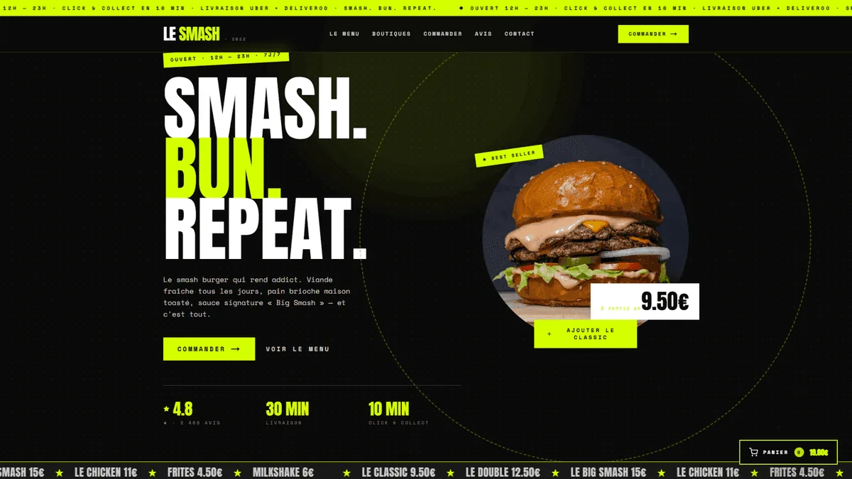 LE SMASH — smash burger fast food demo site